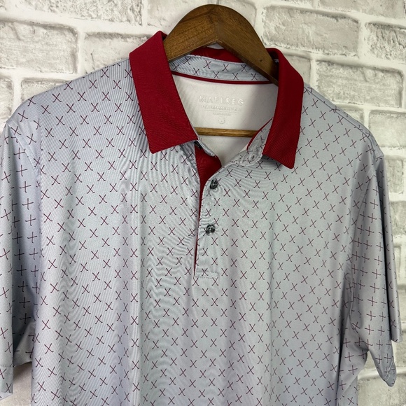 Maelreg Performance Polo Primary Gray Golf Club All Over Print Men Large Stretch - Picture 1 of 7